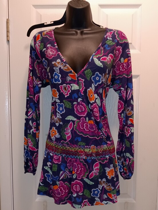 One September Tops - One September Floral Tunic Style Long Sleeve Top in Purple